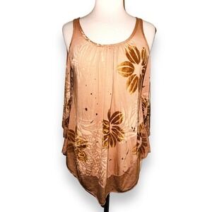 Q2 T Party Women's Shirt Top Blouse Cold Shoulder Floral Flower Small Soft Boho